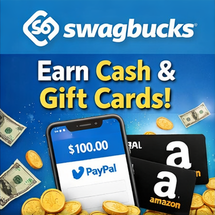 Swagbucks cashback site dashboard for shopping rewards, surveys, and game offers